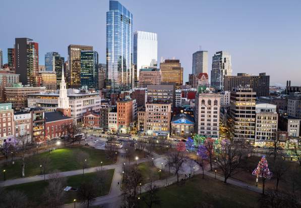 Aerial Skyline Winter Lights