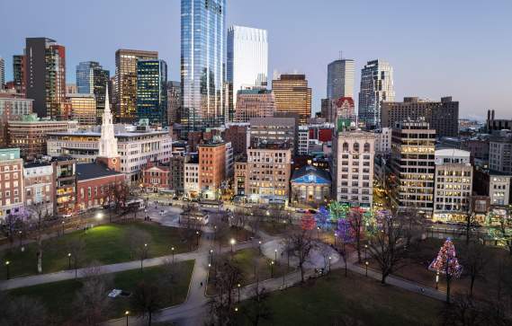 Aerial Skyline Winter Lights