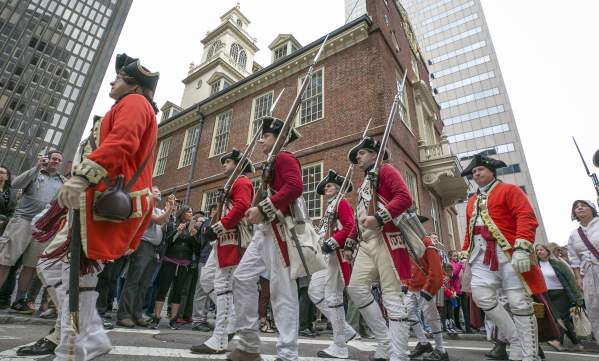 Reenactors marching in Boston, MA for Harborfest