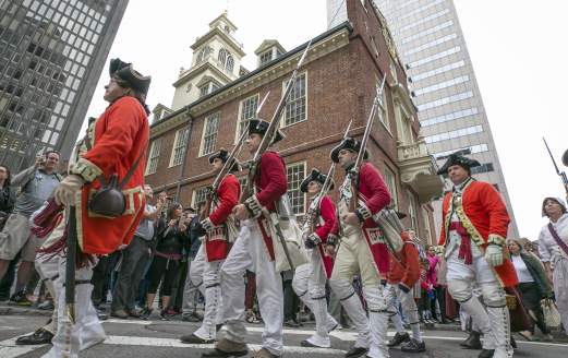 Reenactors marching in Boston, MA for Harborfest