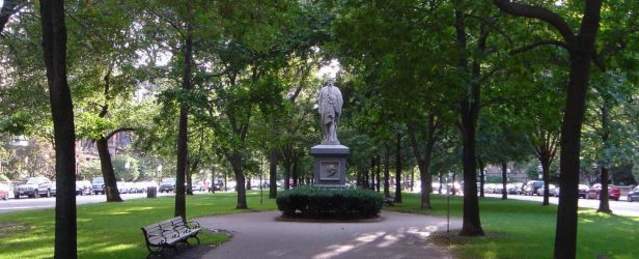 Commonwealth Ave Mall and statue