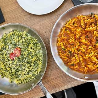 Two Italian dishes being served at Trattoria II Panino