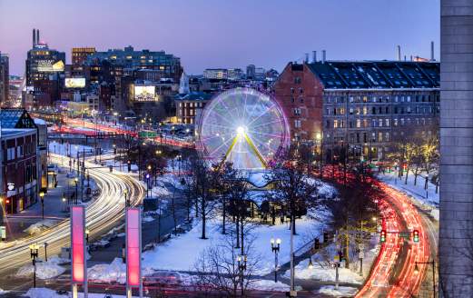 Long exposure capturing the Frostival Ferris Wheel spinning