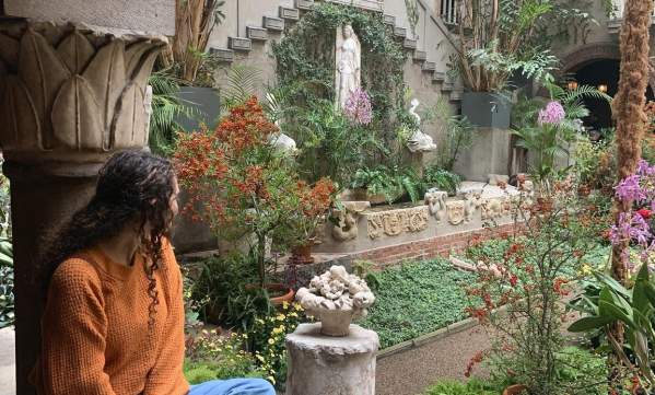 Person looking at the  Isabella Stewart Gardner Museum's garden