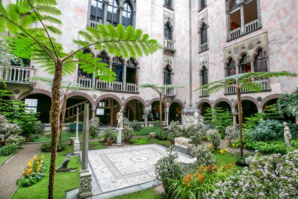 Isabella Gardner Museum interior garden with sculpture and architectural elements